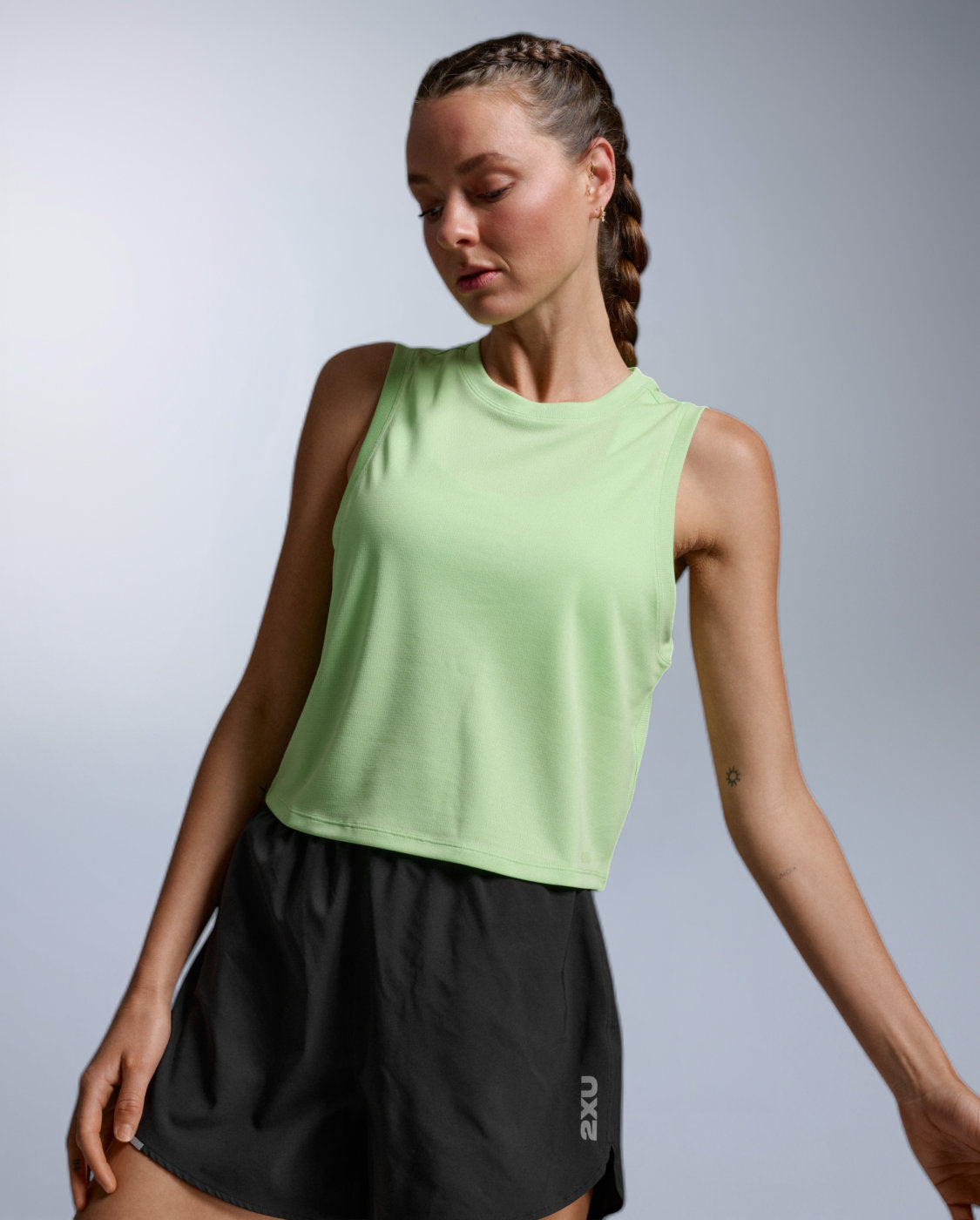 Aero Mesh Crop Tank Laufshirt Damen - lime zest/lime zest reflective