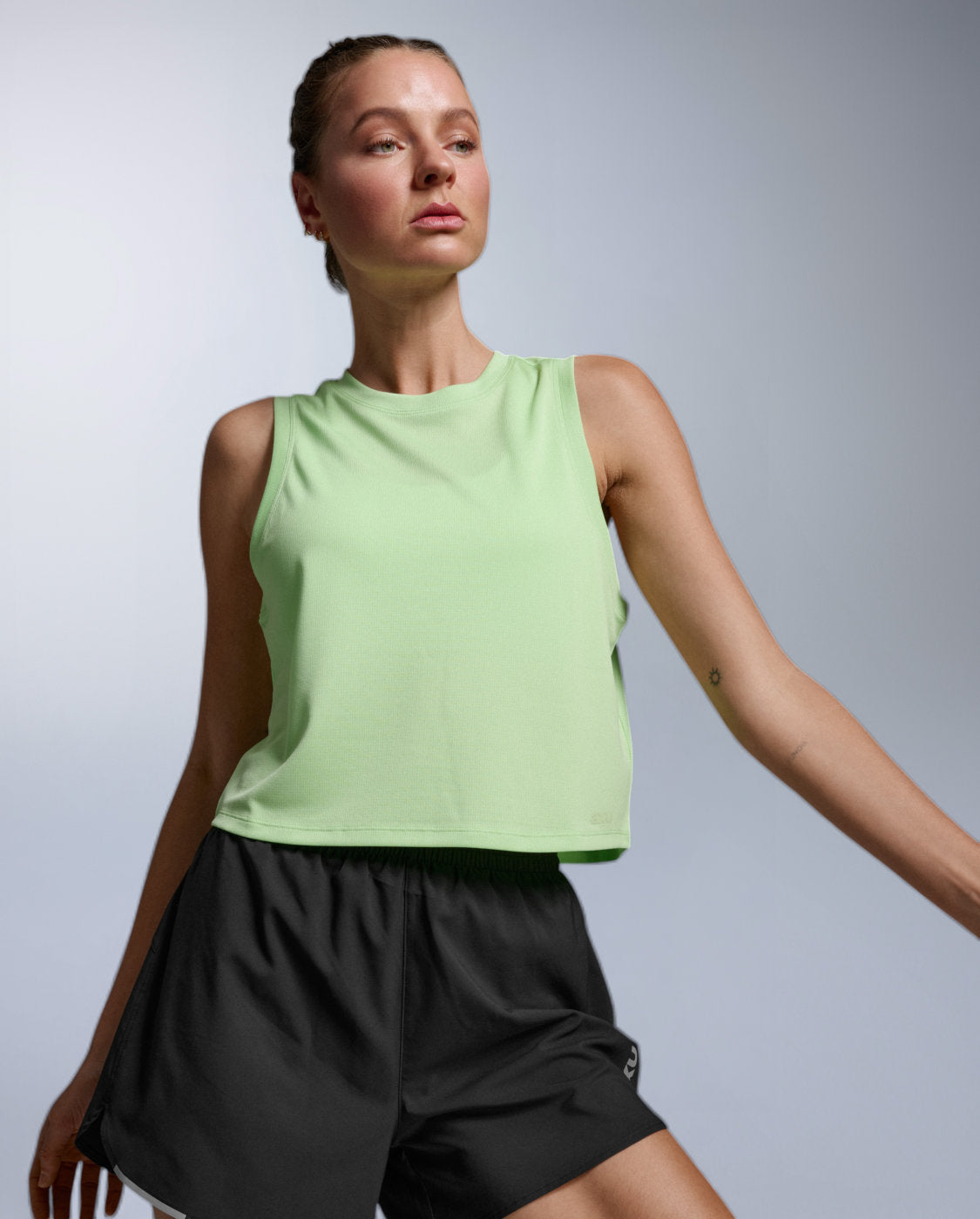 Aero Mesh Crop Tank Laufshirt Damen - lime zest/lime zest reflective