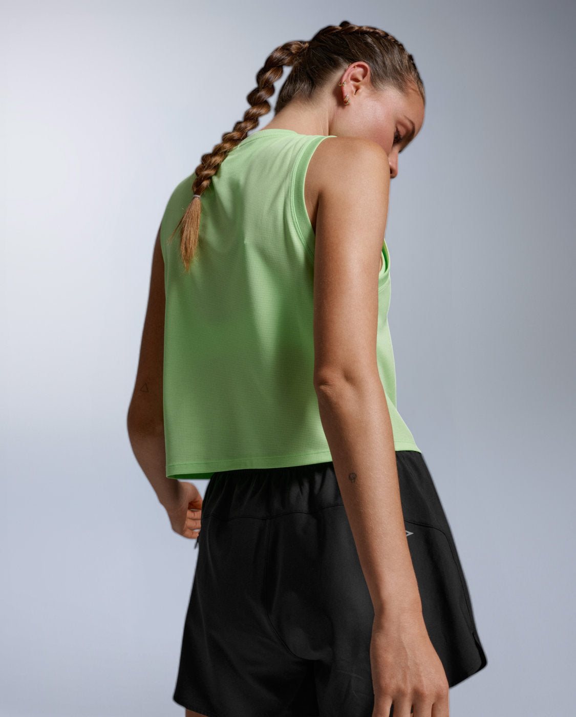 Aero Mesh Crop Tank Laufshirt Damen - lime zest/lime zest reflective