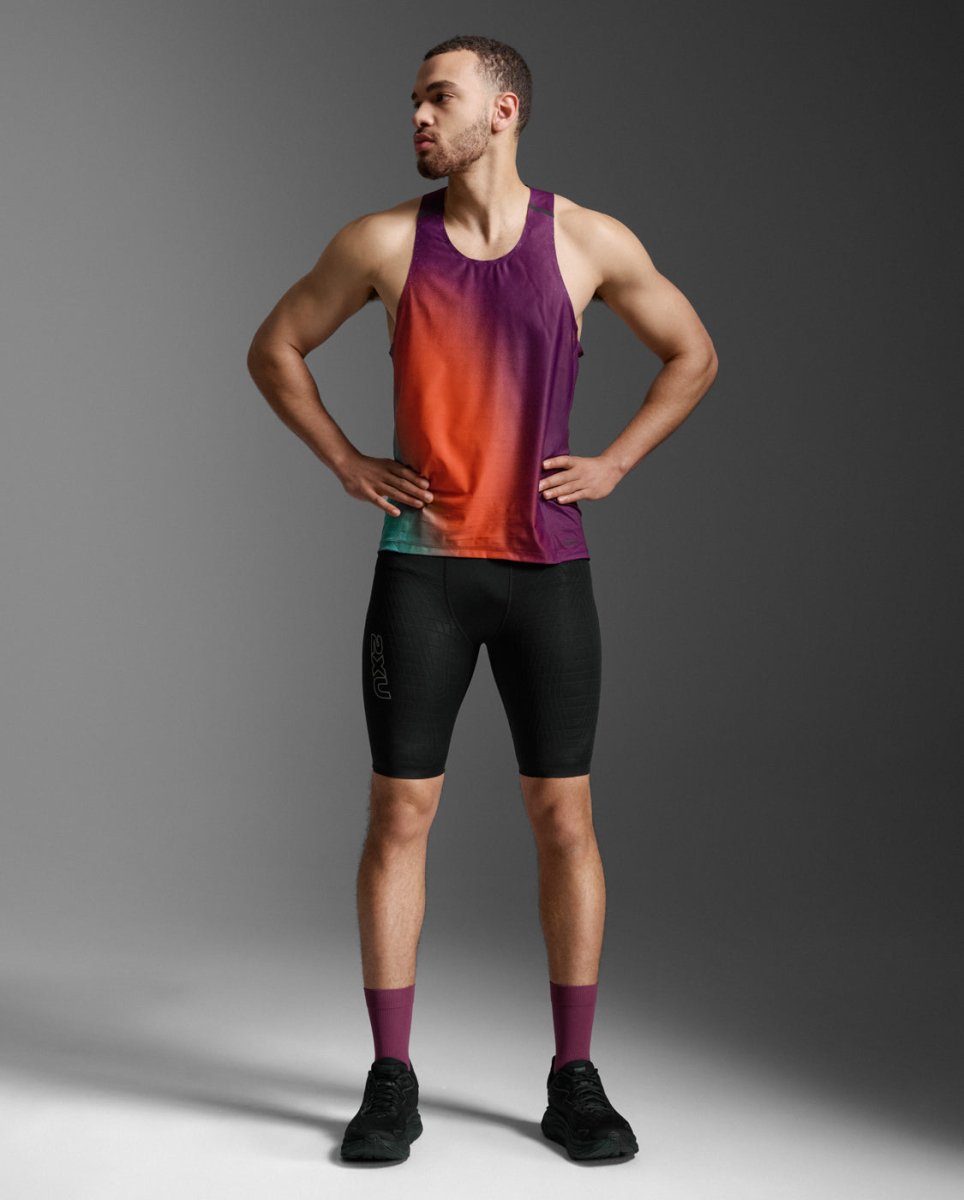 Light Speed Tech Singlet Barrel tank Men - sangria sunset/blackreflective