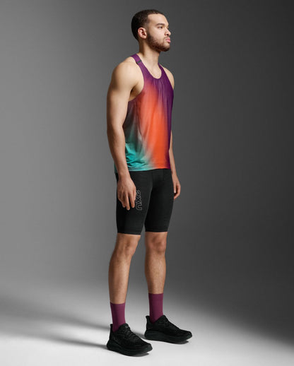 Light Speed Tech Singlet Barrel tank Men - sangria sunset/blackreflective