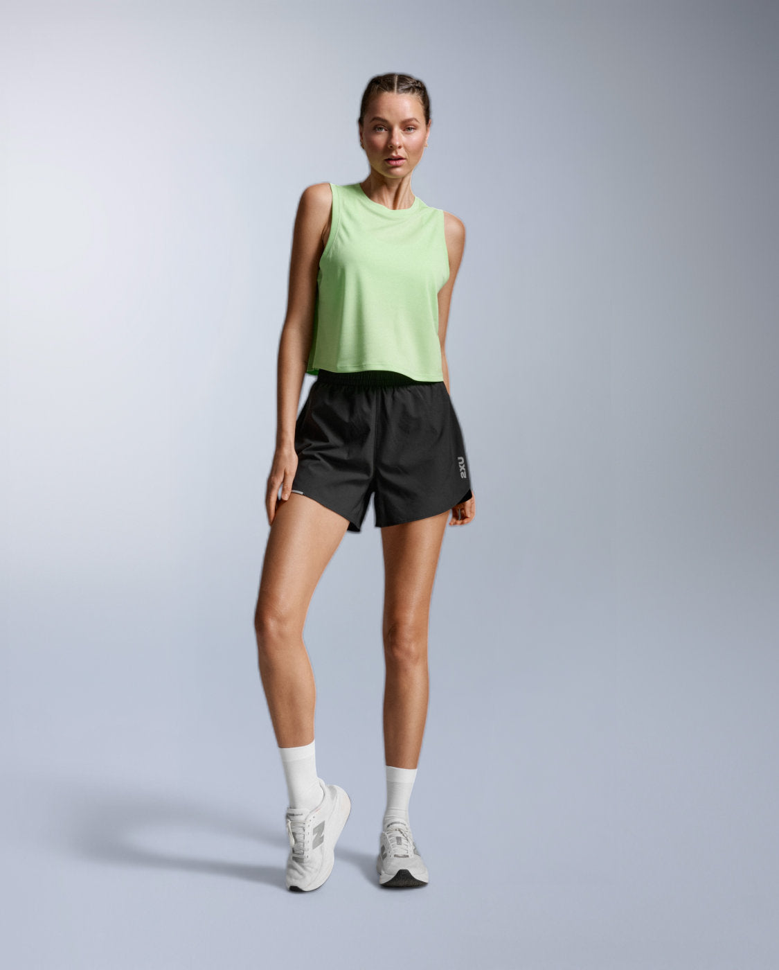 Aero Mesh Crop Tank Laufshirt Damen - lime zest/lime zest reflective