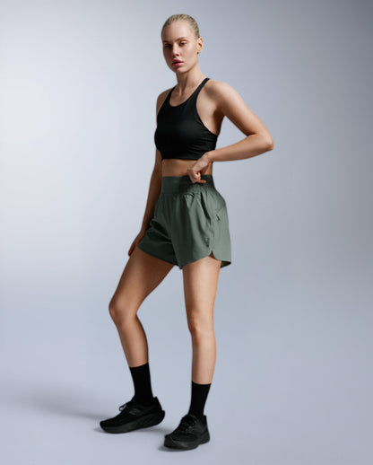 Aero Hi-Rise 4 Inch Shorts Laufhose Damen - olive leaf/olive leaf reflect